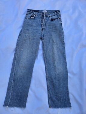 Re/Done Light Blue High Rise Stove Pipe Jeans with Raw Hem